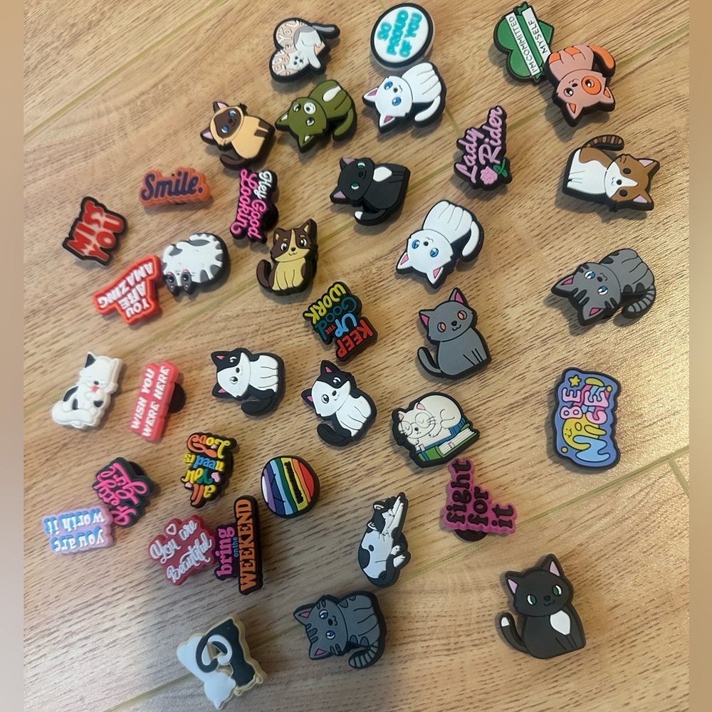 37 pcs mix Cute Cat and Fun Slogan jibbitz Charms